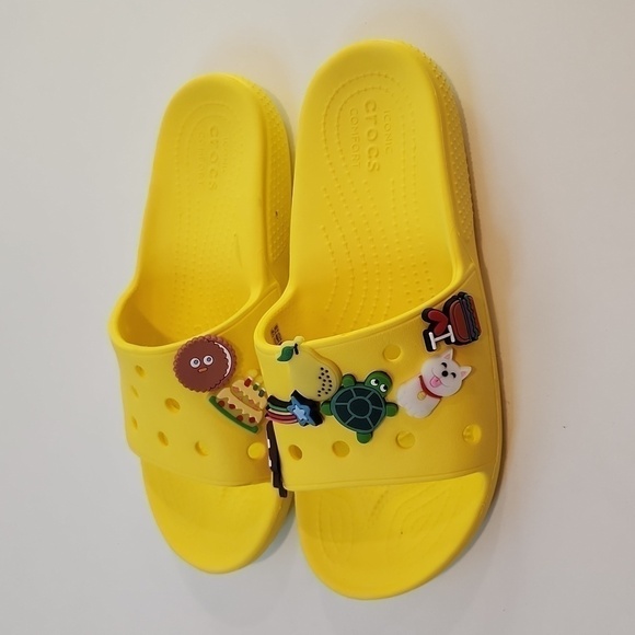 Crocs Classic Slide Sandals 206121 Yellow Slip On Unisex Men's Sz 4 Women's Sz 6 - Picture 3 of 15